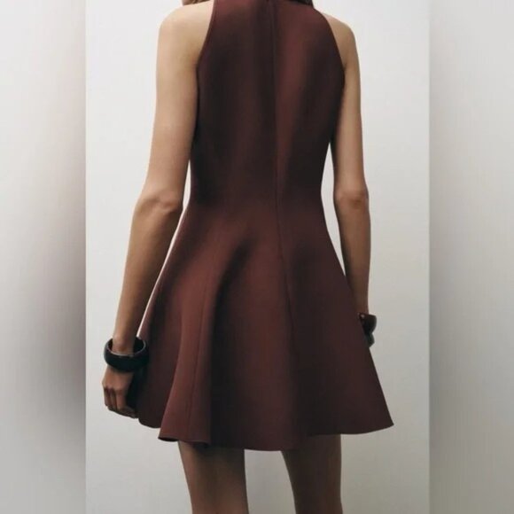ZARA ZW Collection Brown Caramel Halter Godet Dress Medium M - Picture 3 of 14